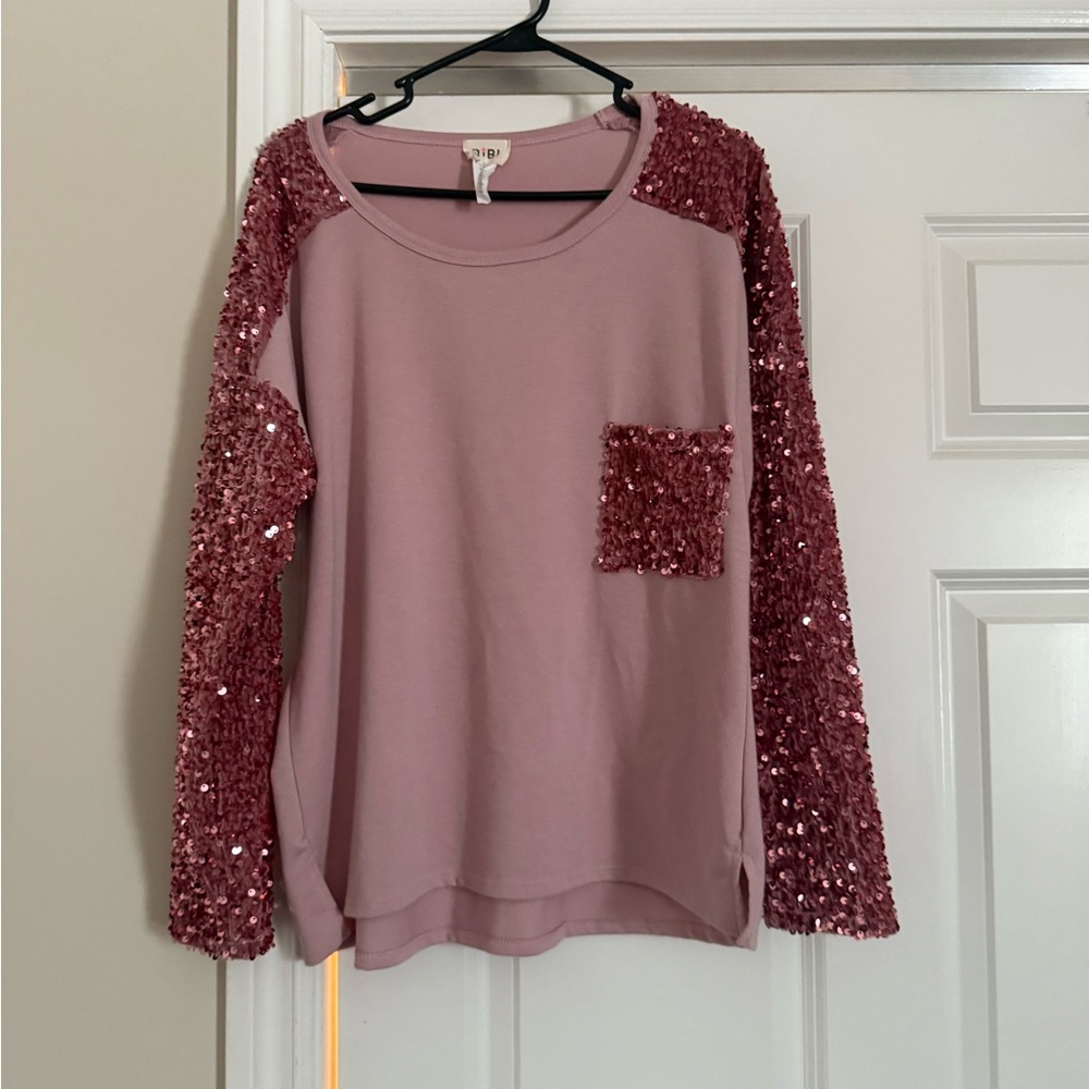 Sequin Sleeve Pink Top